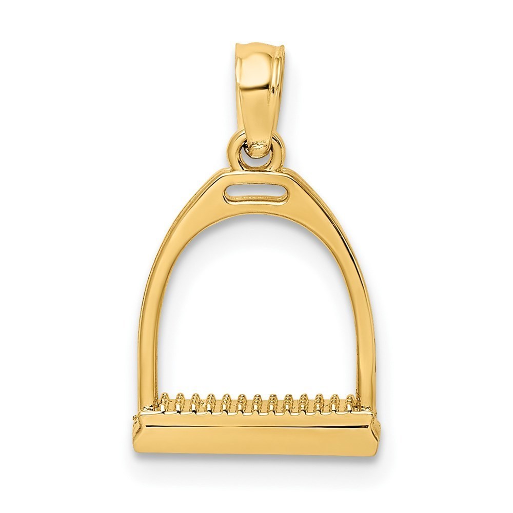 14k Yellow Gold 3-D Polish Small Equestrian Horse Stirrup Necklace Charm Pendant